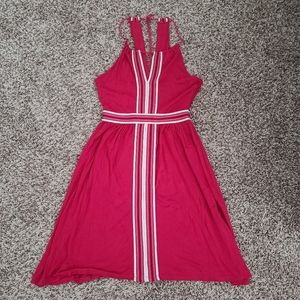 Plenty Tracy Reese Burgundy Pink Halter Dress Size Small Embroidered Stripe